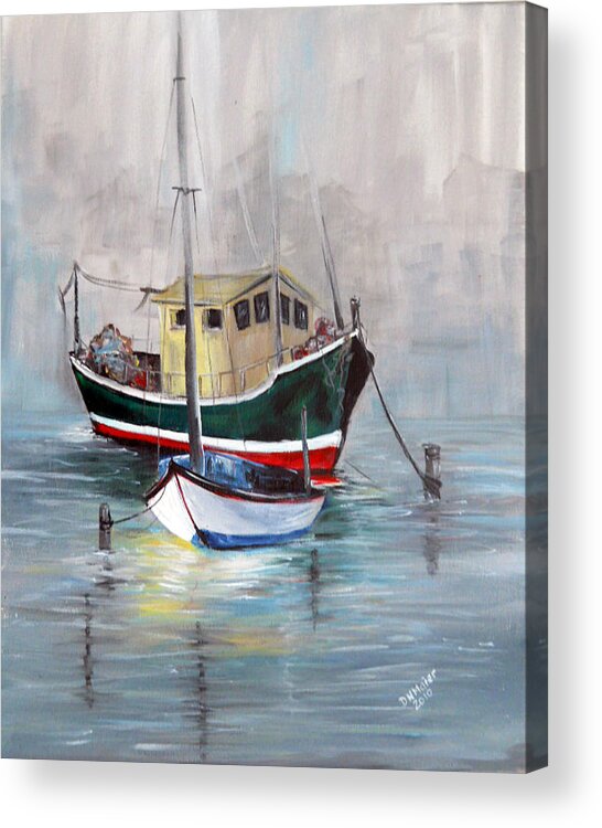 Boats Acrylic Print featuring the painting Foggy Morning by Dorothy Maier
