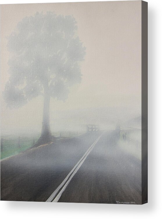 Fog Acrylic Print featuring the painting Foggy road by Tim Mullaney