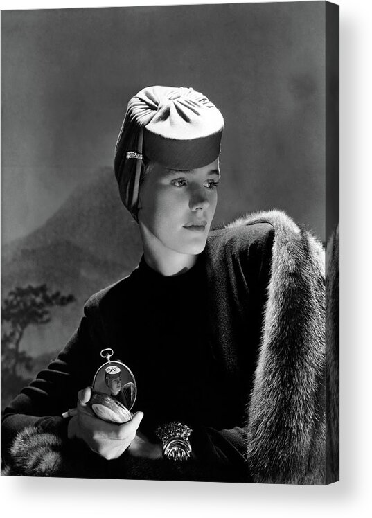 Accessories Acrylic Print featuring the photograph Frances Farmer Wearing An Agnes Hat by Horst P. Horst