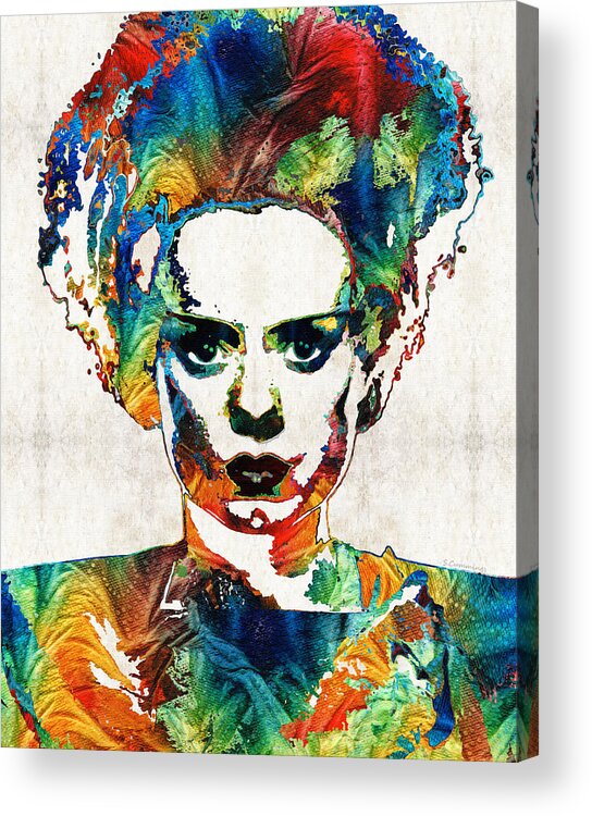 Frankenstein Acrylic Print featuring the painting Frankenstein Bride Art - Colorful Monster Bride - By Sharon Cummings by Sharon Cummings