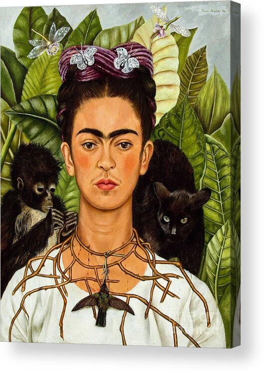 Pd Acrylic Print featuring the painting Frida Kahlo - thorn necklace and hummingbird by Thea Recuerdo