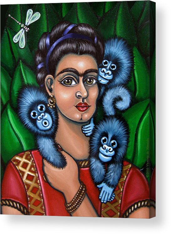 Folk Art Acrylic Print featuring the painting Fridas Triplets by Victoria De Almeida