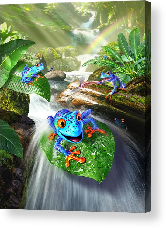 Frogs Acrylic Print featuring the digital art Frog Capades by Jerry LoFaro