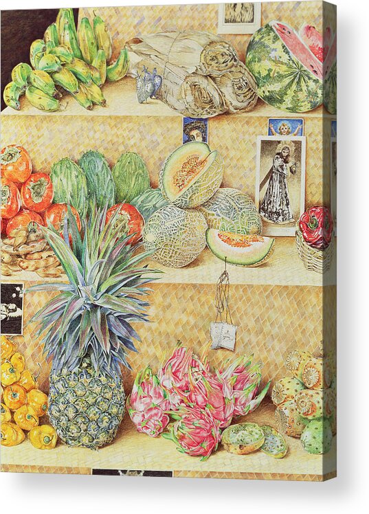 Vegetable Acrylic Print featuring the photograph Fruit-stall, La Laguinilla, 1998 Oil On Canvas Detail Of 240164 by James Reeve