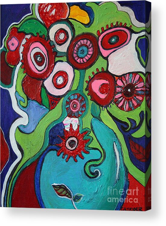 Still Life Acrylic Print featuring the painting Funky Flowers and Vase by Alison Caltrider
