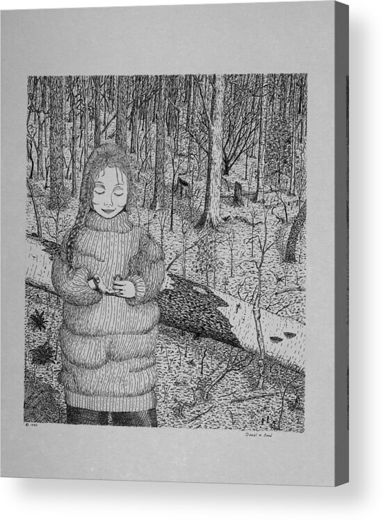 Girl Acrylic Print featuring the drawing Girl In The Forest by Daniel Reed