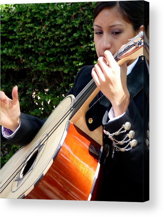 Girls Acrylic Print featuring the photograph Girl Playing Bass in Mariachi Band by Jeff Lowe