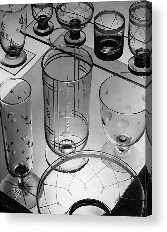 Home Accessories Acrylic Print featuring the photograph Glasses And Crystal Vases By Walter D Teague by The 3