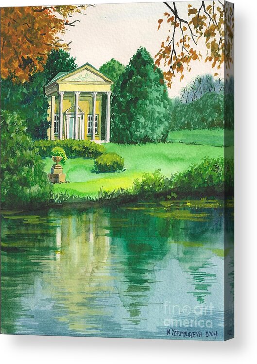 Landscape Acrylic Print featuring the painting Golden Cottage by Margaryta Yermolayeva