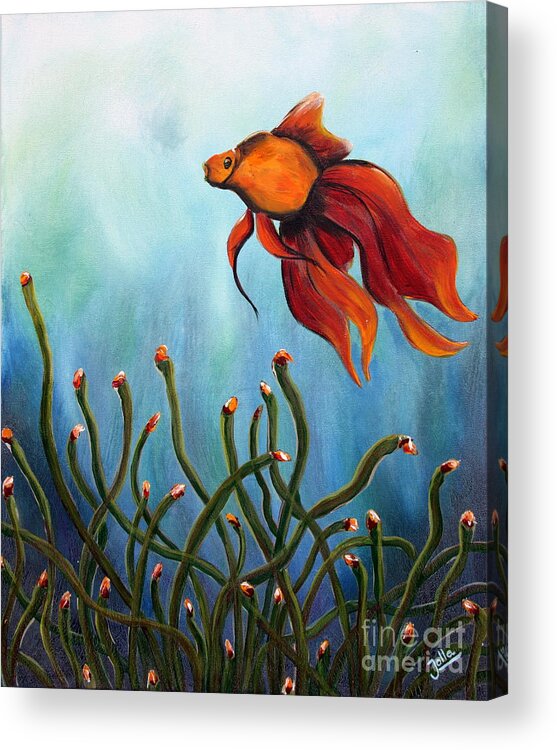 Fish Acrylic Print featuring the painting Goldfish by Jolanta Anna Karolska