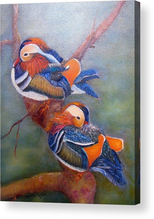 Duck Acrylic Print featuring the painting Good Luck Mandarins by Loretta Luglio