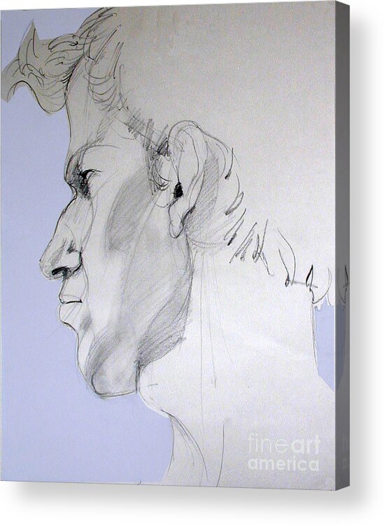 Portrait Acrylic Print featuring the drawing Graphite Portrait Sketch of a Young Man in Profile by Greta Corens