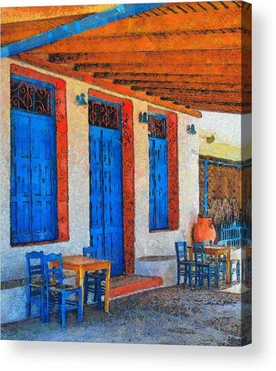 Rossidis Acrylic Print featuring the painting Greek cafe by George Rossidis