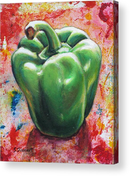 Green Pepper Acrylic Print featuring the painting Green Pepper by Sheila Diemert