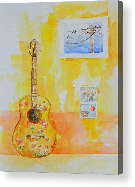 Guitar Acrylic Print featuring the painting Guitar of a Flower Girl in Love by Patricia Awapara