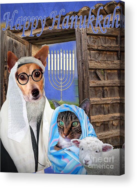 Canine Thanksgiving Acrylic Print featuring the digital art Happy Hanukkah -3 by Kathy Tarochione