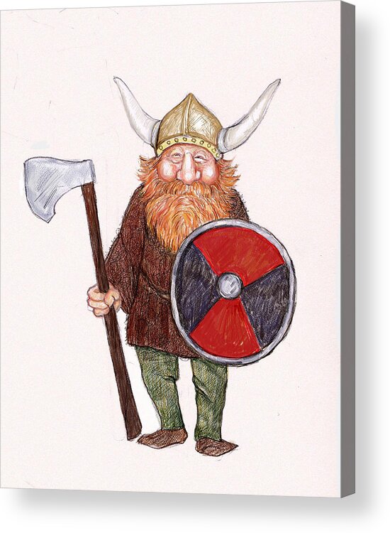 Viking Acrylic Print featuring the drawing Happy Viking by Peggy Wilson