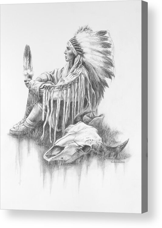 Indian Acrylic Print featuring the drawing He Who Seeks A Vision by Kim Lockman