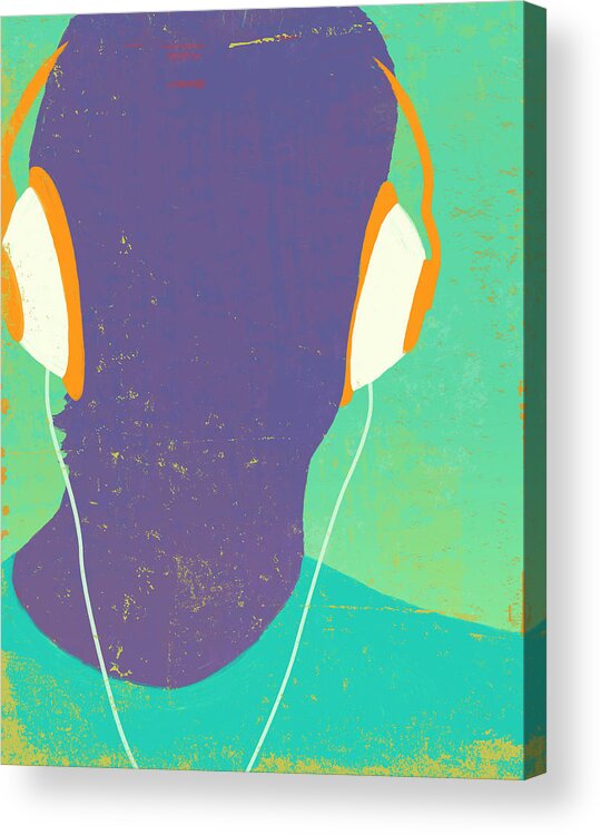 Youth Culture Acrylic Print featuring the digital art Headphones Silhouette by Don Bishop