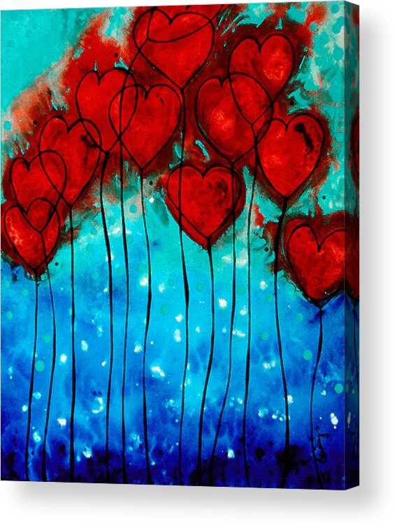 Red Acrylic Print featuring the painting Hearts on Fire - Romantic Art By Sharon Cummings by Sharon Cummings