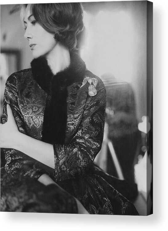 Society Acrylic Print featuring the photograph Helene Rochas Wearing A Guy Laroche Dress by Karen Radkai
