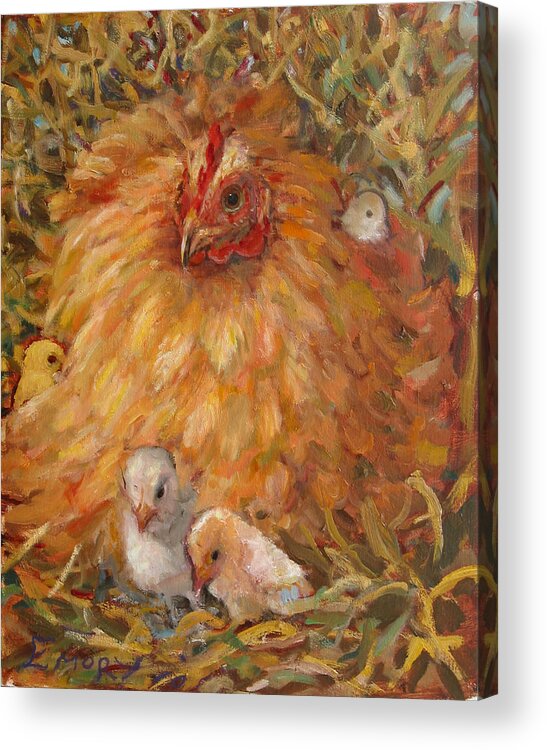 Primary Colors Acrylic Print featuring the painting Hen and Chicks by Paul Emory