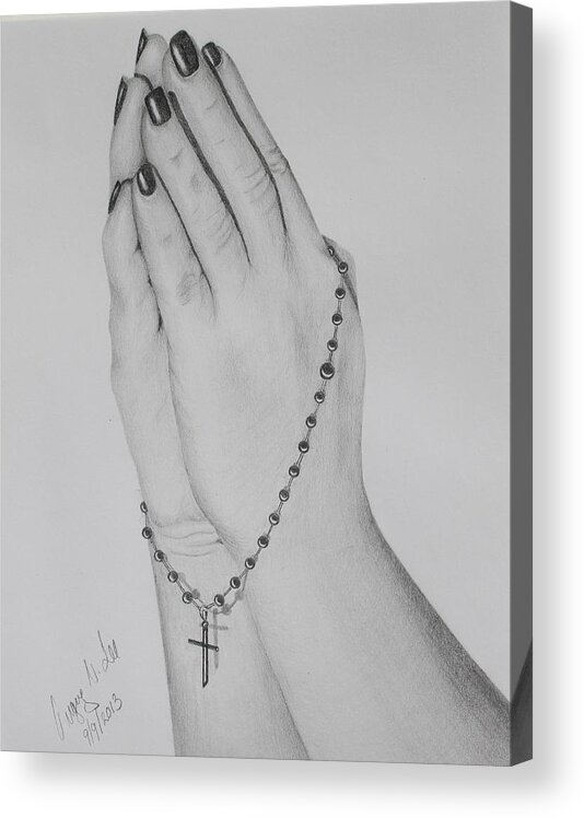 Praying Acrylic Print featuring the drawing Her Praying Hands by Gregory Lee