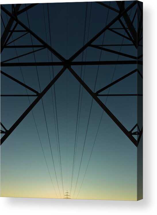 Tranquility Acrylic Print featuring the photograph High Tension Tower With Cables At by Michael Sommerauer