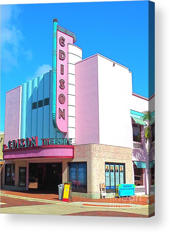 Historic Edison Movie Theater In Downtown Ft. Myers. Florida. Deco Style. Acrylic Print featuring the photograph DECO Historic Edison Theater. Ft. Myers. Florida. by Robert Birkenes