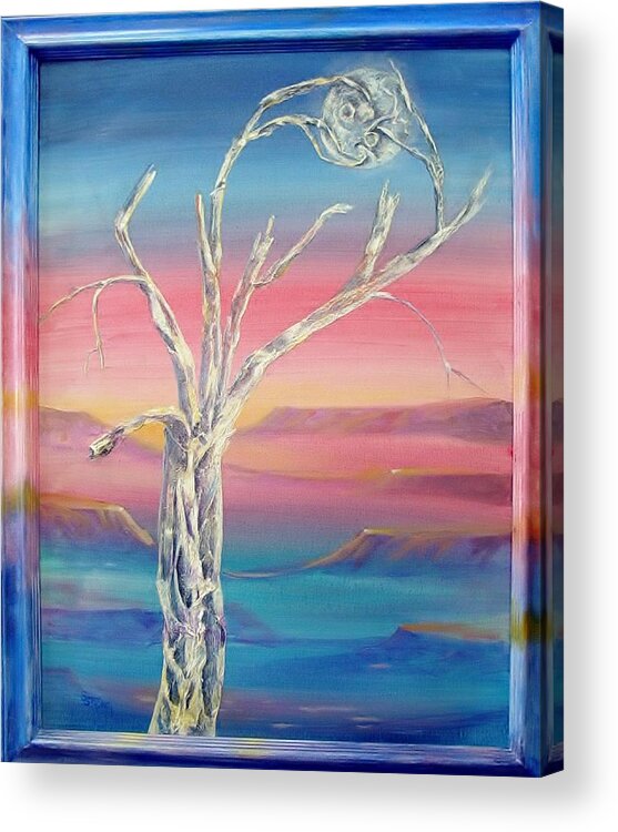 Surreal Acrylic Print featuring the painting Ice Tree with Full Moon by Sherry Strong