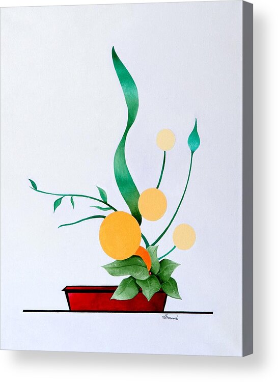 Botanical Acrylic Print featuring the painting Ikebana #1 Red Pot by Thomas Gronowski