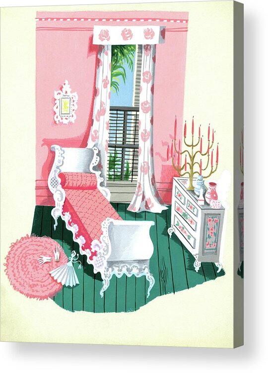 Bedroom Acrylic Print featuring the digital art Illustration Of A Victorian Style Pink And Green by Edna Eicke