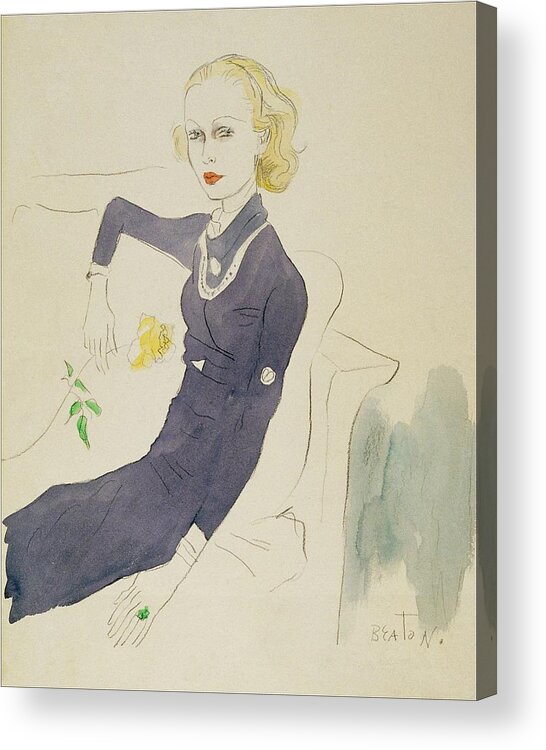 Illustration Acrylic Print featuring the digital art Illustration Of Lady Abdy Sitting On Sofa by Cecil Beaton