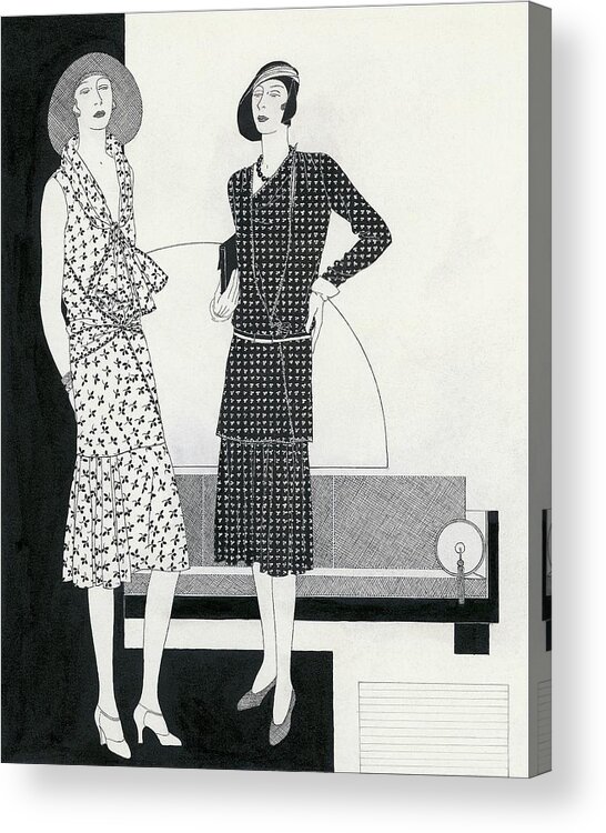 Fashion Acrylic Print featuring the digital art Illustration Of Two Models Wearing Dresses by Polly Tigue Francis