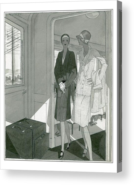 Fashion Acrylic Print featuring the digital art Illustration Of Two Women Traveling Cross-country by Jean Pages