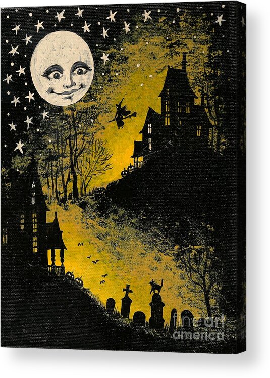 Print Acrylic Print featuring the painting In the Halloween Moonlight by Margaryta Yermolayeva