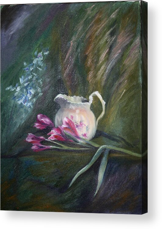 Floral Acrylic Print featuring the painting Inside or Outside by Mary Beglau Wykes