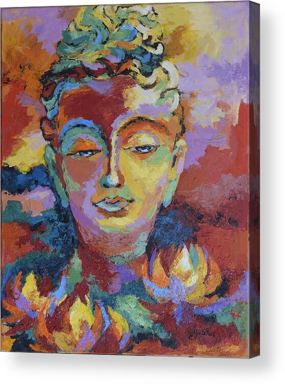 Buddha Acrylic Print featuring the painting Introspection by Jyotika Shroff
