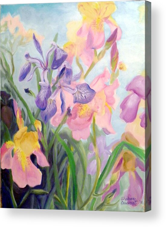 Iris Acrylic Print featuring the painting Iris Medley by Sharon Casavant