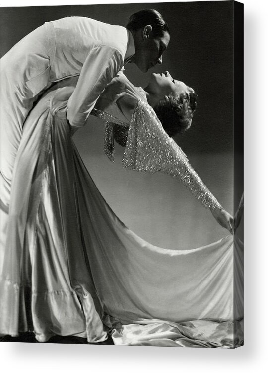Dance Entertainment Studio Shot Two People People Standing Dancer Dancing Dipping Jack Holland June Hart Dress 20-24 Years Young Adult 20s Adult Female Young Woman Young Adult Woman Male Young Man Young Adult Man Looking At Each Other Bending Over #condenastvanityfairphotograph Acrylic Print featuring the photograph Jack Holland And June Hart Dancing by Horst P. Horst