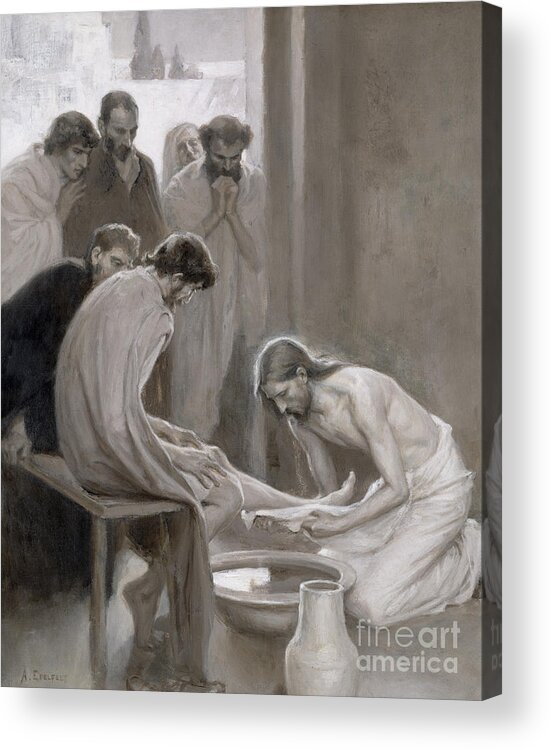 Disciple Acrylic Print featuring the painting Jesus Washing the Feet of his Disciples by Albert Gustaf Aristides Edelfelt