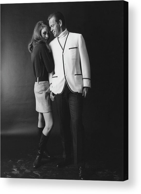 Fashion Acrylic Print featuring the photograph Joanna Pettet Posing With A Male Model by Leonard Nones