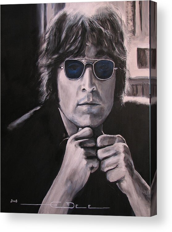John Lennon Acrylic Print featuring the painting John Lennon - Shades of Blue by Eric Dee