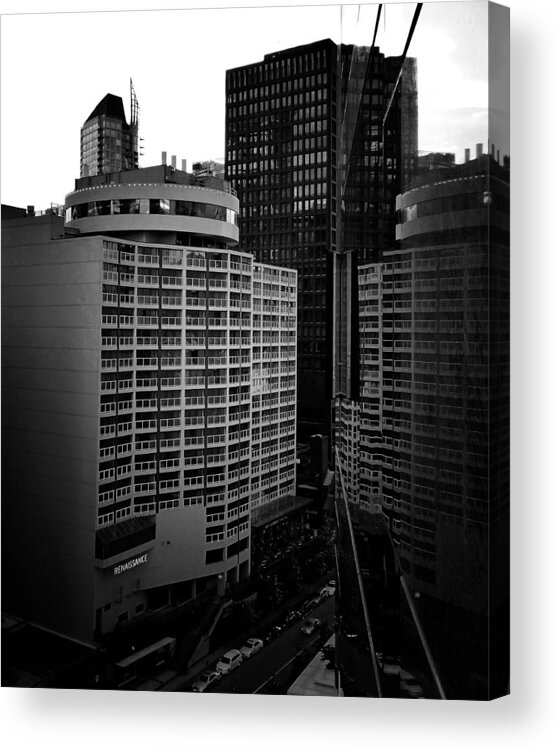 Black And White Acrylic Print featuring the photograph Juxtaposed BW by Laurie Tsemak