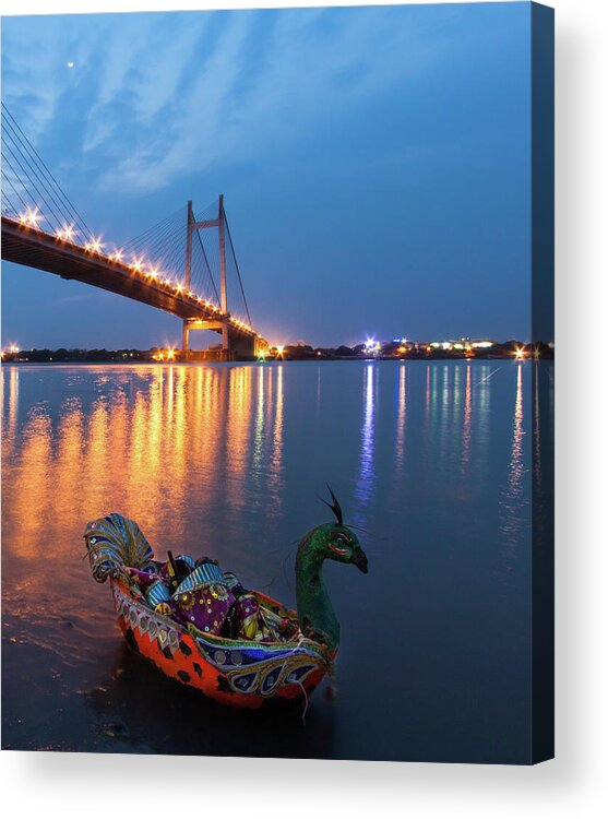 Water's Edge Acrylic Print featuring the photograph Kolkata Old Vs. New - Tradition Vs by Krishna Kumar