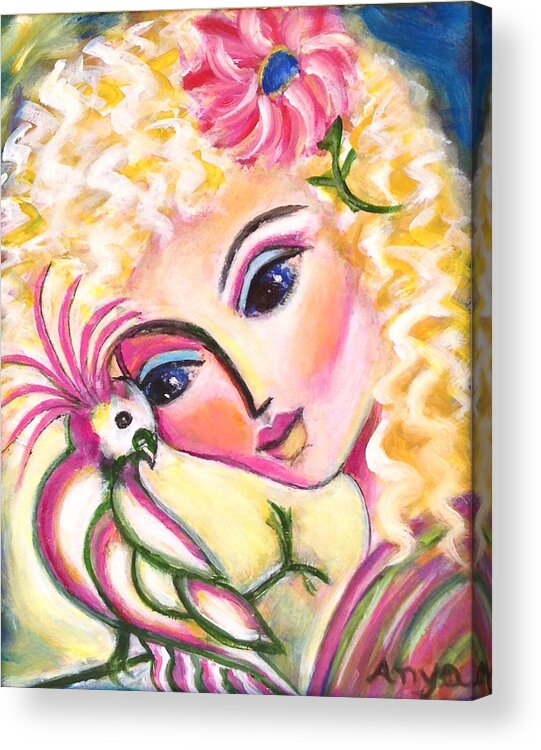 Bird Acrylic Print featuring the painting Lady and Cockatiel by Anya Heller