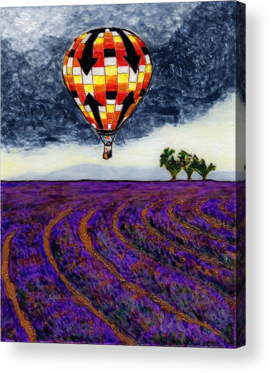 Hot Air Balloon Acrylic Print featuring the painting L'Air Chaud sur Sault Provence by Phil Strang