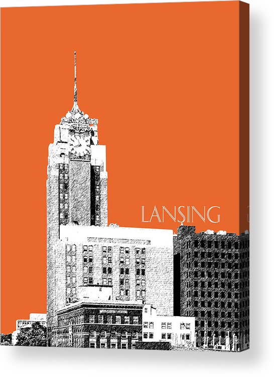 Architecture Acrylic Print featuring the digital art Lansing Michigan Skyline - Coral by DB Artist