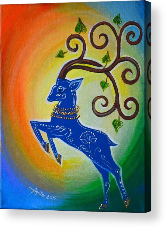 Stag Acrylic Print featuring the painting Leap into Happiness by Agata Lindquist