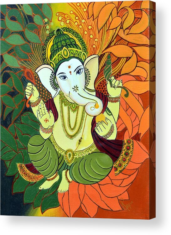 Lord Ganesh Acrylic Print featuring the painting Leaves Ganesha by Rupa Prakash